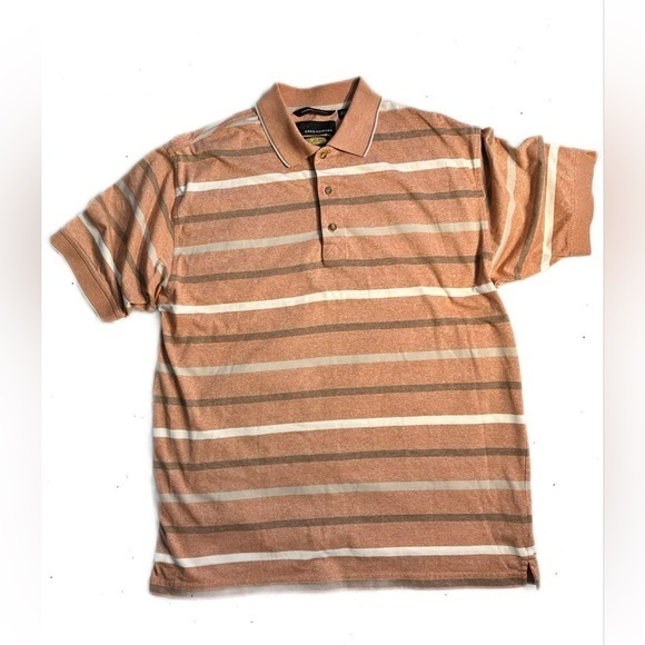 Greg Norman Collar Polo Shirt Mens Large Orange Striped Golf Casual Short sleeve - Picture 1 of 16